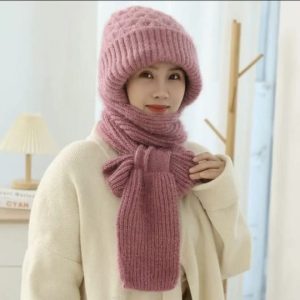 Windproof Cap with Scarf (Pink)